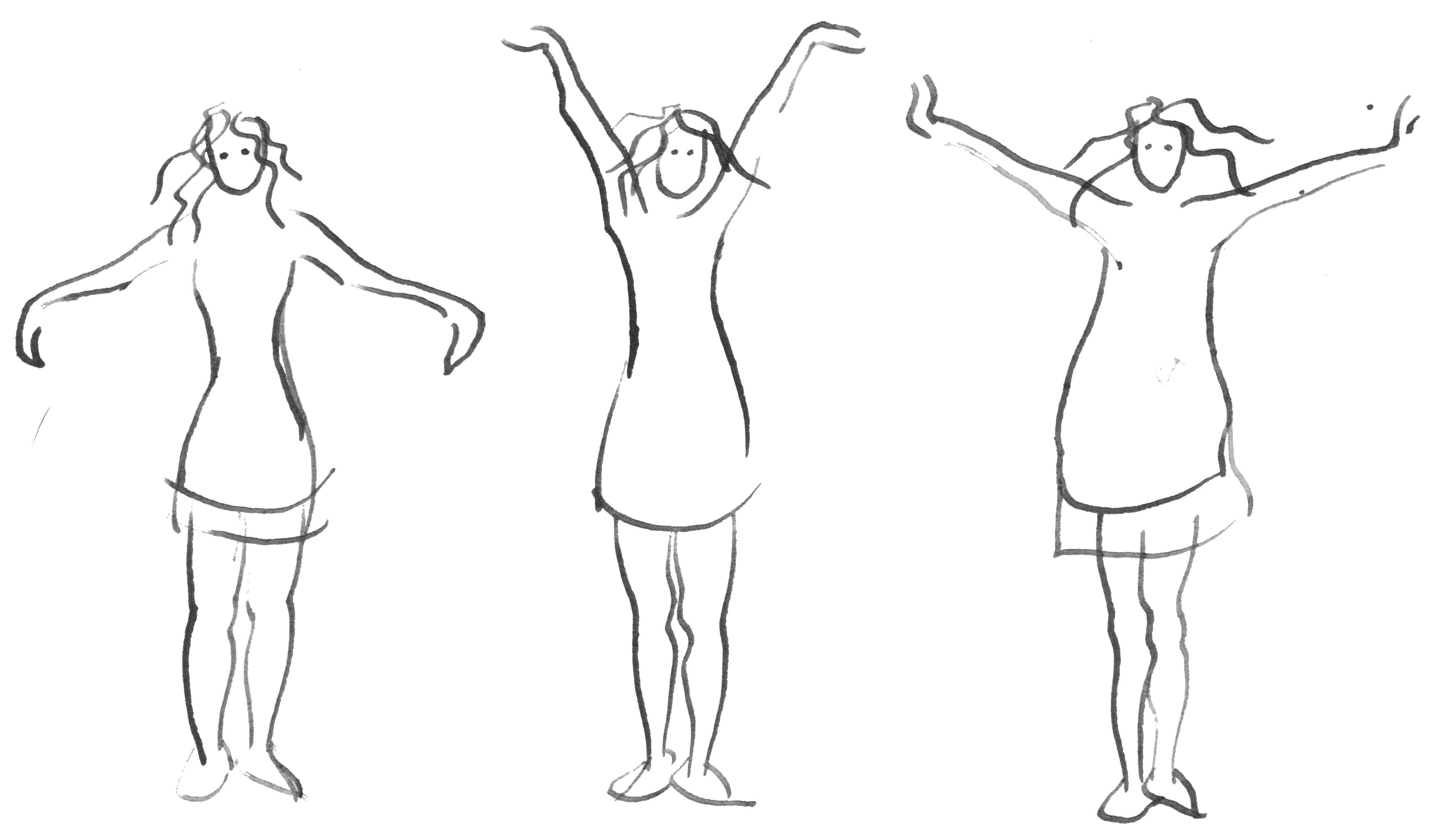 Three Indigo Violet ink drawings in bird poses